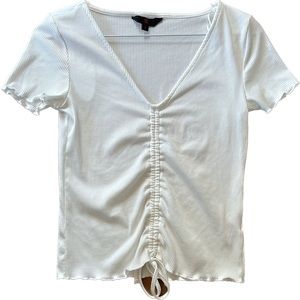 ❤️‍🔥5/20$ NOBO💫 Women’s White V-Neck Ribbed Drawstring Front Short Sleeve Top